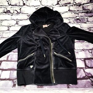Juicy Couture juniors womens black velvet foldover breast hoodie